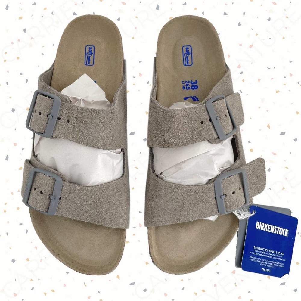 NEW Birkenstock Arizona Sandals Double Strap Buckles Grey Suede Leather EU 38